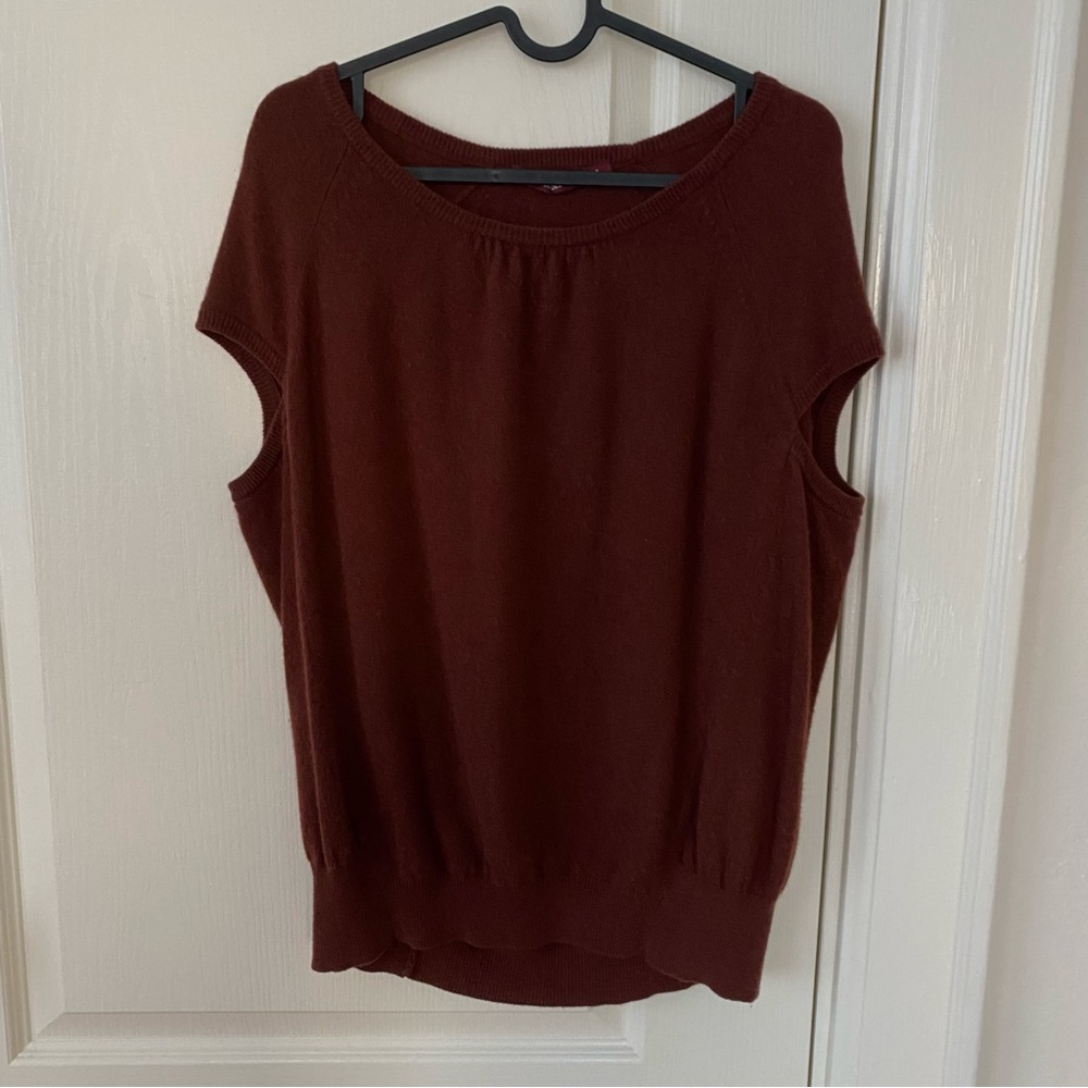 NWOT Comptoir Des Cotonniers Brown Cashmere Crew Neck Sleeveless Sweater Size 2